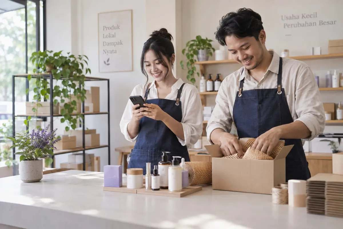 Shop staff pack a beauty order