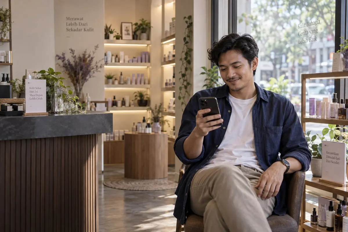 A shop owner checks orders from her phone